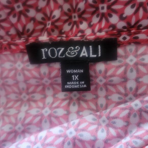 Roz & Ali Women Top Size 1X Geometric design Long Split Sleeve Colorful Soft - Picture 3 of 9